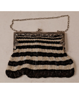 Black Clear Striped Beaded Silver Filigree &amp; Floral Frame Evening Bag Pu... - $176.06 CAD