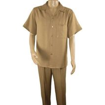 Men 2pc Walking Leisure Suit Short Sleeves By DREAMS 256-23 Solid Safari Tan image 2