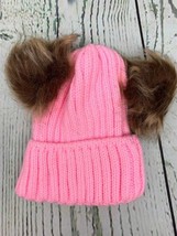 Warm Kids Boys Girls Winter Hat with Pompom Ears Elastic Knitted Pink - £15.17 GBP