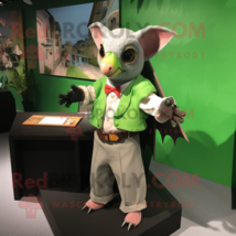 Green Fruit Bat mascot costume character dressed with a Dress Shirt and Mittens - £998.25 GBP