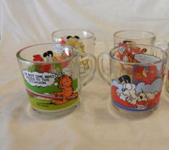 Set of 4 Vintage 1978 McDonald&#39;s Garfield &amp; Odie Clear Drink Coffee Mugs - £63.94 GBP