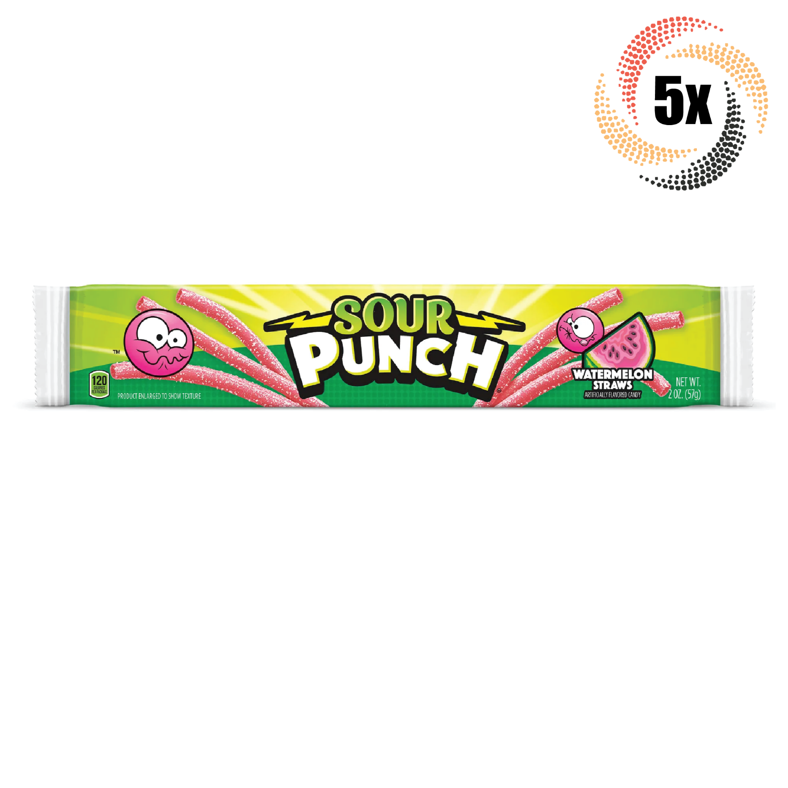 5x Packs Sour Punch Watermelon Flavored Mouthwatering Sour Straws Candy