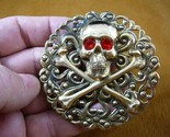 (B-SKULL-51) Red eyed Pirate skull crossbone brass pin pendant JOLLY ROGER - $30.84