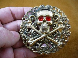 (B-SKULL-51) Red eyed Pirate skull crossbone brass pin pendant JOLLY ROGER - £24.65 GBP