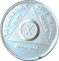 10 Year .999 Fine Silver AA Alcoholics Anonymous Medallion Chip Coin Ten - £33.63 GBP