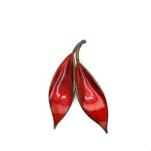 Vintage Signed 925 DA David Anderson Norway Red Enamel Leaves Guilloche Brooch - £87.04 GBP