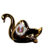 Vintage Golden Romance Swan Pot Trinket Dish Victorian Mural Porcelain S... - $27.53 CAD