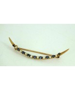 Antique 10kt Yellow Gold Over Blue Sapphire &amp; Pearl Crescent Moon Brooch... - $126.40