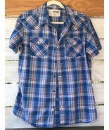 UP Urban Pipeline Men&#39;s L Western Cowboy Pearl Snaps Shirt S/S Blue Oran... - $21.62 CAD