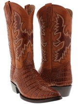 Mens Western Cowboy Boots Cognac Alligator Belly Pattern Point Toe - £89.50 GBP