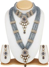 Alloy Gold Jewel Set Gray bollywood necklace earrings jewelry set new f599 - £35.60 GBP