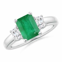 ANGARA Natural Emerald &amp; Diamond Three Stone Ring for Women in 14K Solid Gold - £1,865.36 GBP