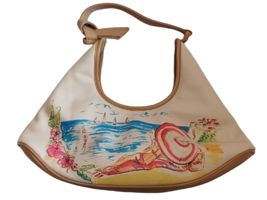 Cute Beach Scene Watercolor Style Faux Leather Handbag Purse by Bluestem - £14.72 GBP