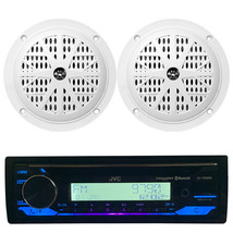JVC Bluetooth USB AUX CD Marine Radio, Pyle 4&quot; White 100W Marine Speakers - £205.23 GBP