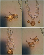 000 Avon Medallion Shield Stones Necklace &amp; Earring Set - £11.94 GBP
