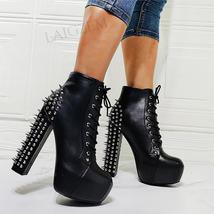 Women Ankle Platform Boots Studded Chunky High Heels Short Booties Unisex Black  - £99.99 GBP