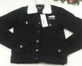 Boohoo junior Petite Borg Collar Denim Jacket  Black Size US 0  UK 4 NWT - £21.79 GBP