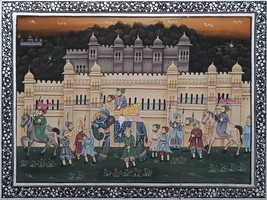 Royal Procession Miniature Handmade Art Indian Ethnic Folk Painting 12x9 In - £86.33 GBP