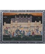 Royal Procession Miniature Handmade Art Indian Ethnic Folk Painting 12x9 In - £60.29 GBP