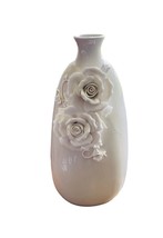 Porcelain Bud Vase White With Roses 3D Home Decor 13 In - £18.54 GBP