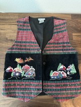 Vintage Oak Hill Christmas Holiday Vest Women Size M Gingerbread Houses India - £19.97 GBP