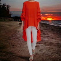 Patrizia Luca Milano High Low Tunic M/L Rust Orange Lantern Sleeves Lage... - $39.59