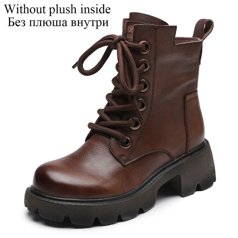 Fashion British Style Women Genuine Leather Boots Autumn Winter Warm Thick High  - £95.19 GBP