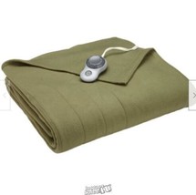 Sunbeam Heated Electric Blanket Royal Dreams Quilted Fleece Queen Ivy Green - £64.24 GBP