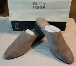 NIB 7 Eileen Fisher Sylvia Tan Mules $249 Sienna 1 1/2&quot; Block Heel Slides Shoes - £92.51 GBP