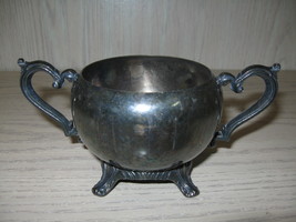 Silver Plate Sugar Bowl 4 Footed Double Handle  - $6.95