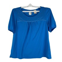 Faded Glory Womens Blue Short Sleeve Top Size 1X Blue Embellished Keyhol... - $11.30
