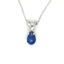 Blue Star Sapphire &amp; Diamond Pendant with 18 in Chain Solid 14k White Gold 1.6g - £218.82 GBP