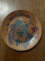 Vintage Hand Painted Two Blue Birds in Red Primrose Flower Vine Wood Pla... - £7.60 GBP