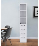 White Bathroom Storage Cabinet with Glass Door and Sliding Drawers - €440,21 EUR