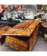 Jewelry exotic thuya wooden box, Chinese temple shaped storage box Morocco - $78.21