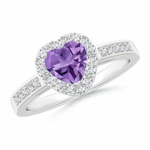 ANGARA Heart-Shaped Amethyst Halo Ring with Diamond Accents in 14K Gold - £715.15 GBP