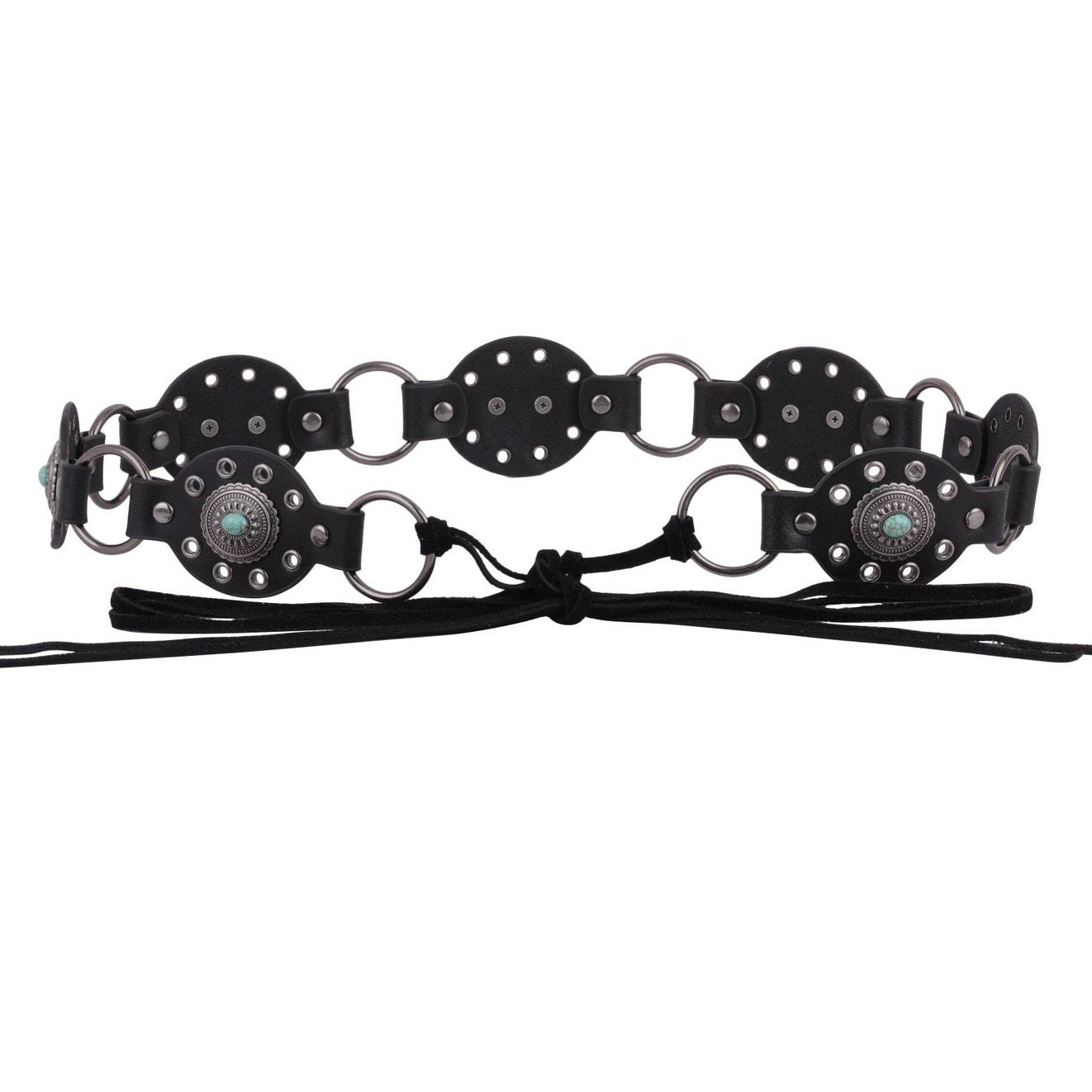 Leather Western Southwestern Concho Turquoise Belt Black