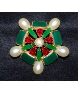 VINTAGE HATTIE CARNEGIE COUTURE BROOCH w/POURED GLASS, PEARLS + COLORED ... - $11,025.19 MXN