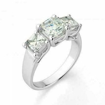2.80Ct Asscher Cut Three Simulated Diamond Engagement Ring 14K White Gold Size 7 - £216.36 GBP