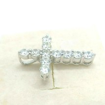 14K White Gold Plated 2 CT Round Cut Real Moissanite Cross Pendant Necklace 18&quot; - £129.32 GBP