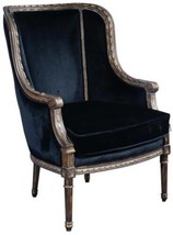 Bergere Chair Louis XVI French Hand-Carved Wood Antiqued Gold, Black Velvet - £1,399.47 GBP