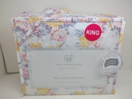 New Rachel Ashwell The Farmhouse Shabby Chic Sheet Set King Pink &amp; Yellow Floral - £71.67 GBP