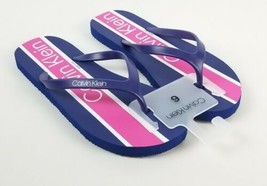 Calvin Klein Women&#39;s Blue Pink Flip Flops Size 6 Rubber Slides Thong New... - $15.83