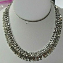 Vintage Prong-set Clear Baguette &amp; Round Rhinestone Pave Necklace High Quality - £97.31 GBP