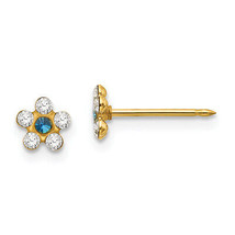 Inverness 14k Clear/Blue Crystal Flower Earrings 217E - $74.83