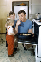 Robert Mitchum with Sons in Kitchen of His Hollywood Home Early 1950s 24x18 Post - $23.99