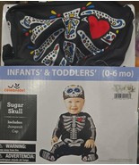 Infant Halloween Sugar Skull Skeleton Jumpsuit &amp; Cap Costume Size 0-6M - $27.77 CAD