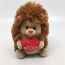 American Greetings XOXO Hedgehog Shaggy Brown Fur Tan 8in Plush Red Heart - £5.96 GBP