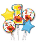 Elmo&#39;s 1st Birthday Party Balloon Bouquet 4 Mylar 1 Super Size Mylar Big... - €17,10 EUR