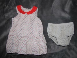 INFANT GIRLS BABY GAP GRAY &amp; RED STAR EYELET LACE COLLAR DRESS SET SIZE ... - £7.90 GBP